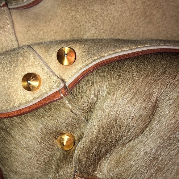 Cole Haan  large gold metallic leather bucket bag , tan calf hair - Picture 14 of 16